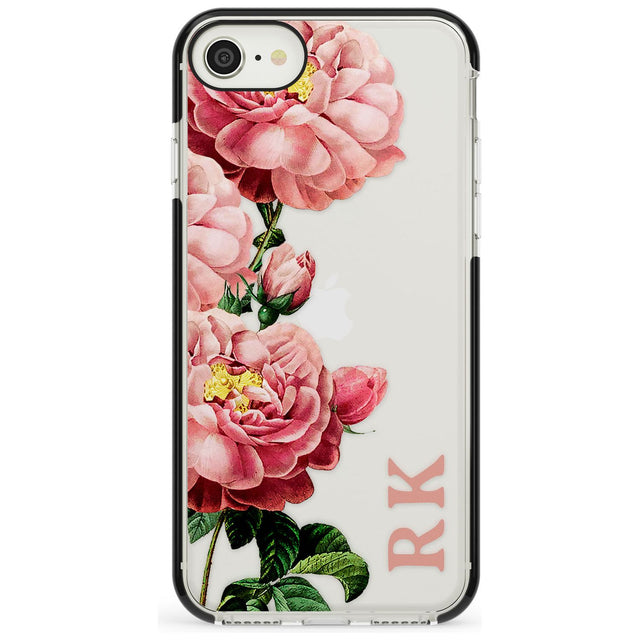 Custom Clear Vintage Floral Pink Peonies Black Impact Phone Case for iPhone SE 8 7 Plus