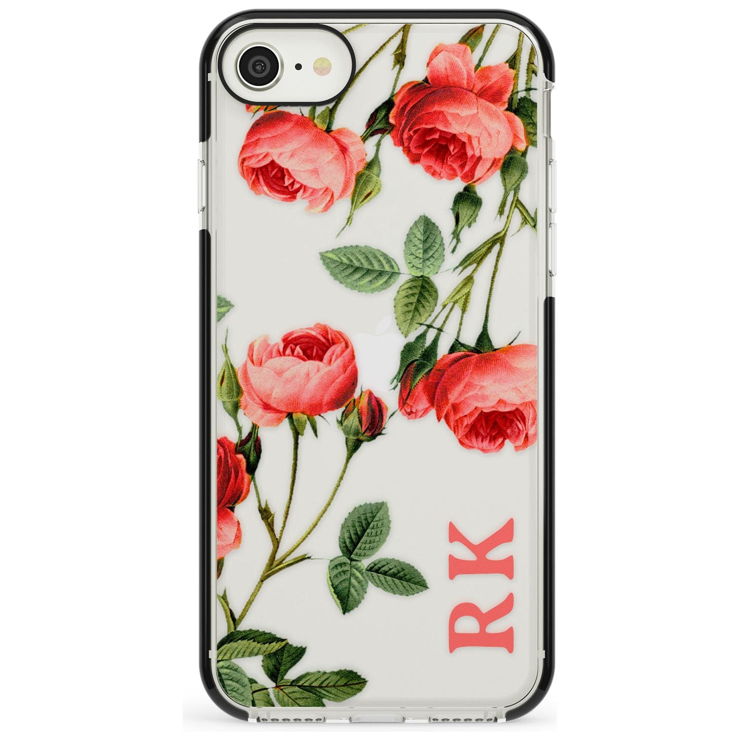 Custom Clear Vintage Floral Pink Roses Black Impact Phone Case for iPhone SE 8 7 Plus