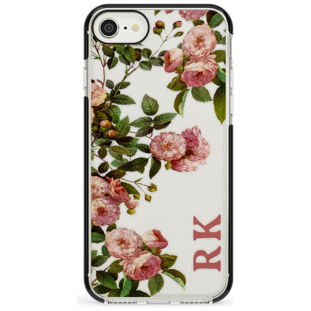 Custom Clear Vintage Floral Pink Garden Roses Black Impact Phone Case for iPhone SE 8 7 Plus