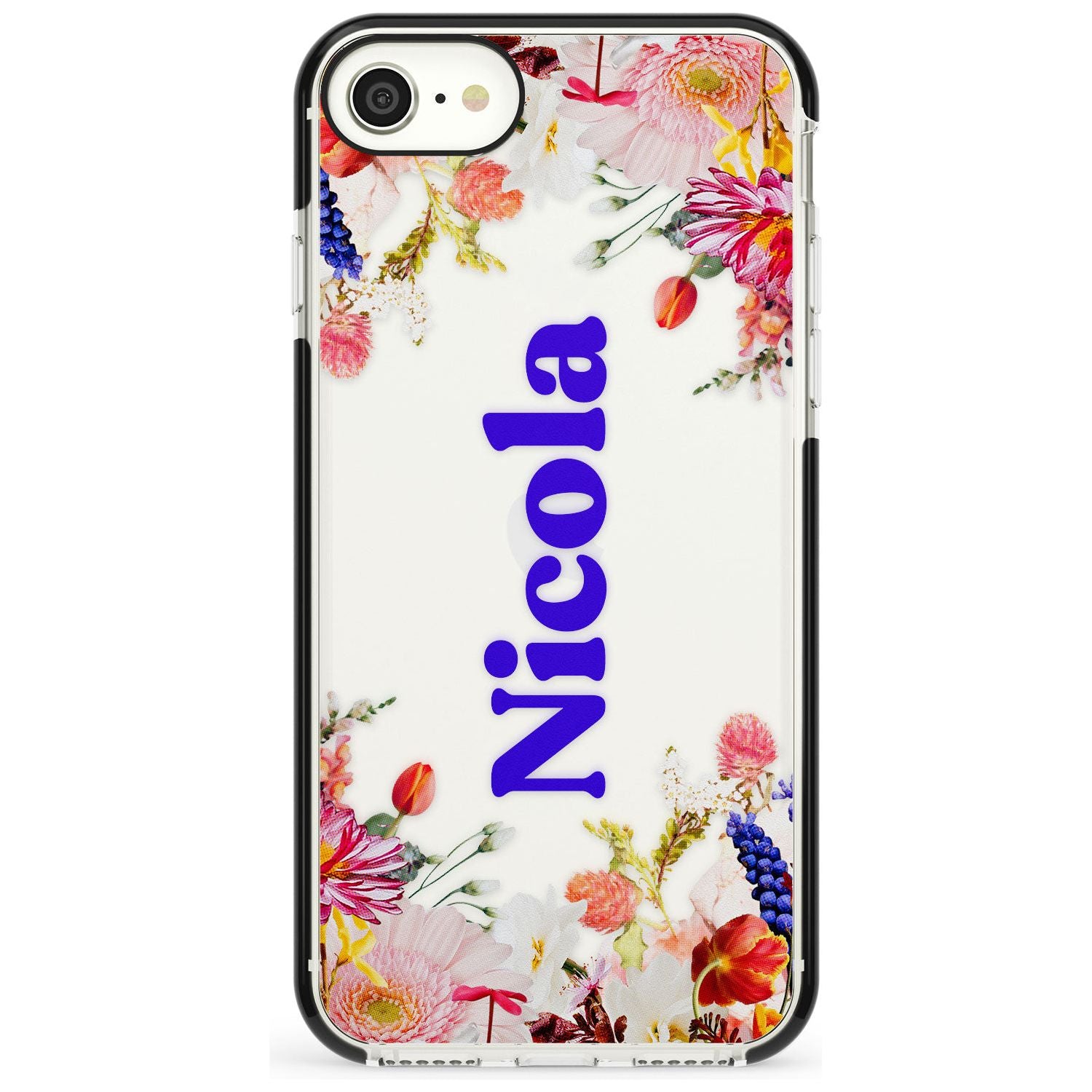 Custom Text with Floral Borders Pink Fade Impact Phone Case for iPhone SE 8 7 Plus