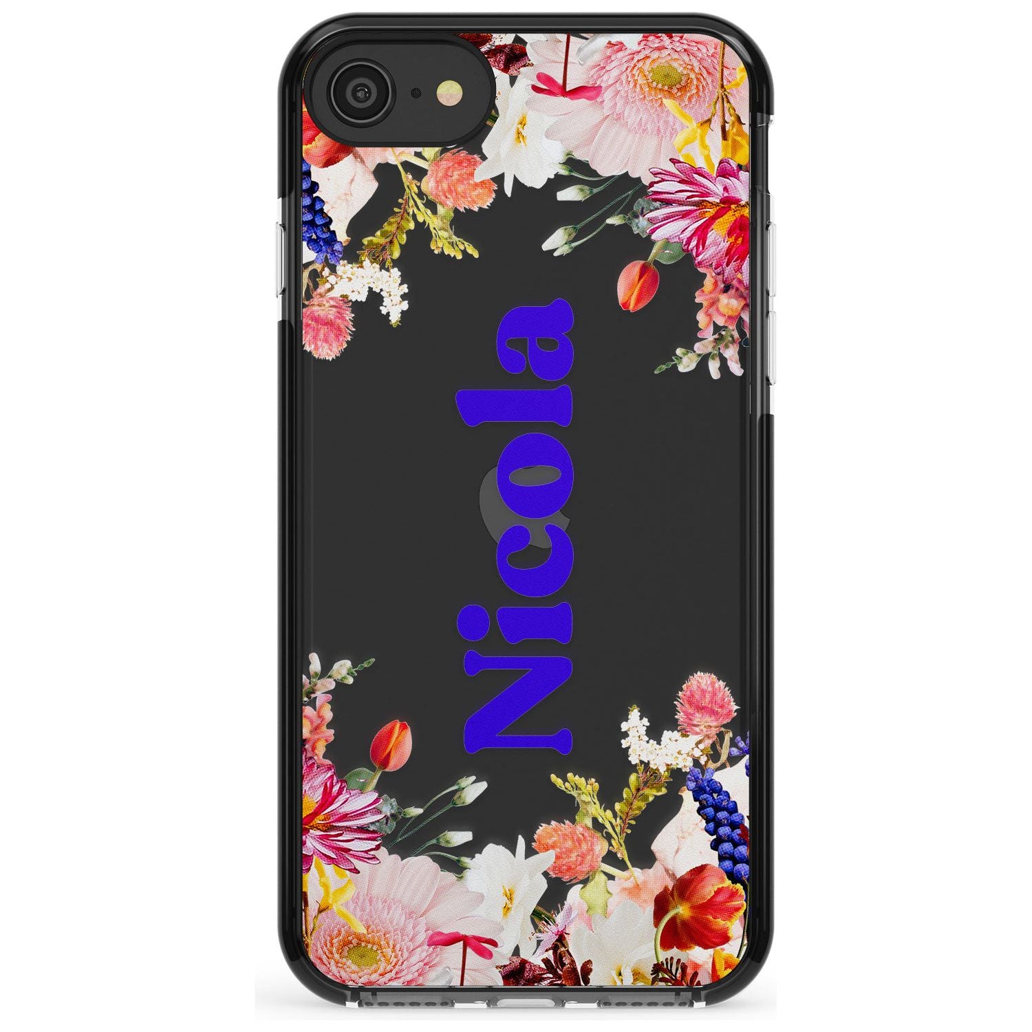 Custom Text with Floral Borders Pink Fade Impact Phone Case for iPhone SE 8 7 Plus