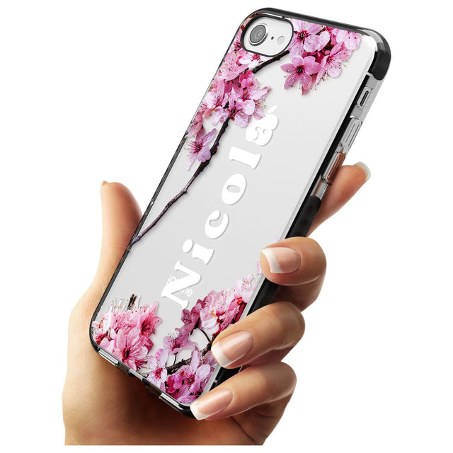 Cherry Blossoms with Custom Text Pink Fade Impact Phone Case for iPhone SE 8 7 Plus
