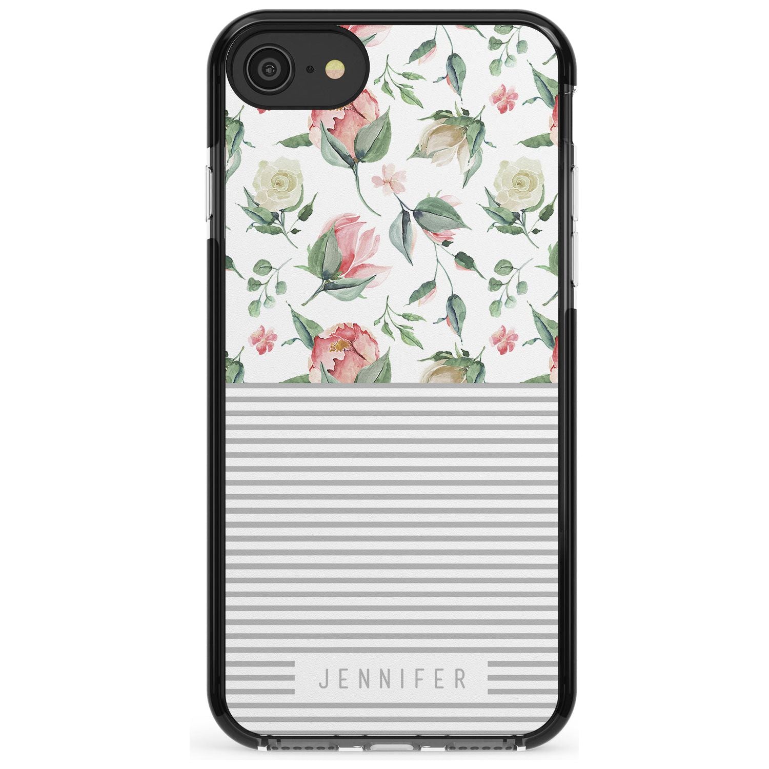 Light Floral Pattern & Stripes Pink Fade Impact Phone Case for iPhone SE 8 7 Plus