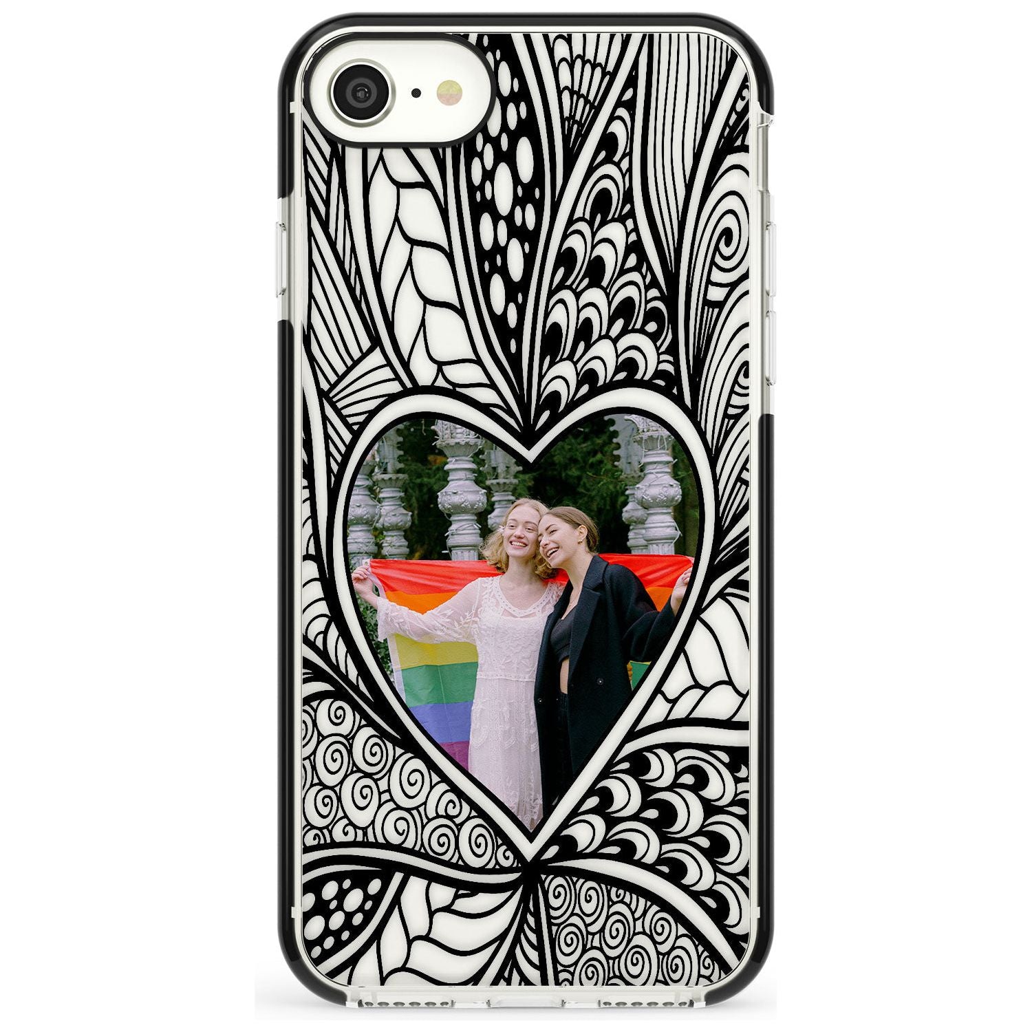 Personalised Henna Heart Photo Case Black Impact Phone Case for iPhone SE 8 7 Plus