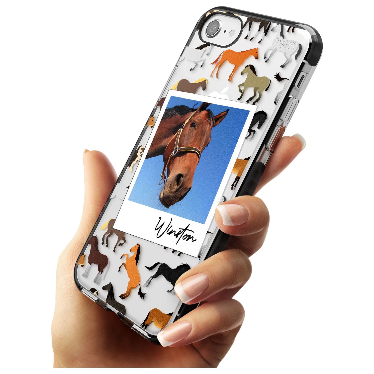 Personalised Horse Polaroid Black Impact Phone Case for iPhone SE 8 7 Plus
