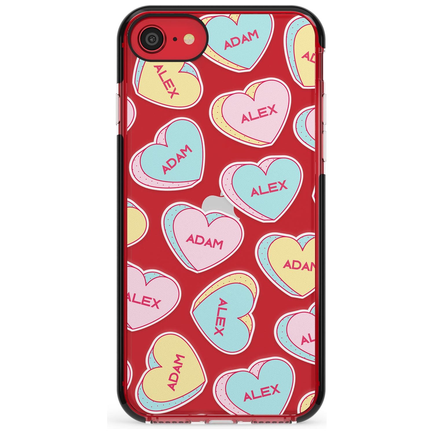 Custom Text Love Hearts Pink Fade Impact Phone Case for iPhone SE 8 7 Plus