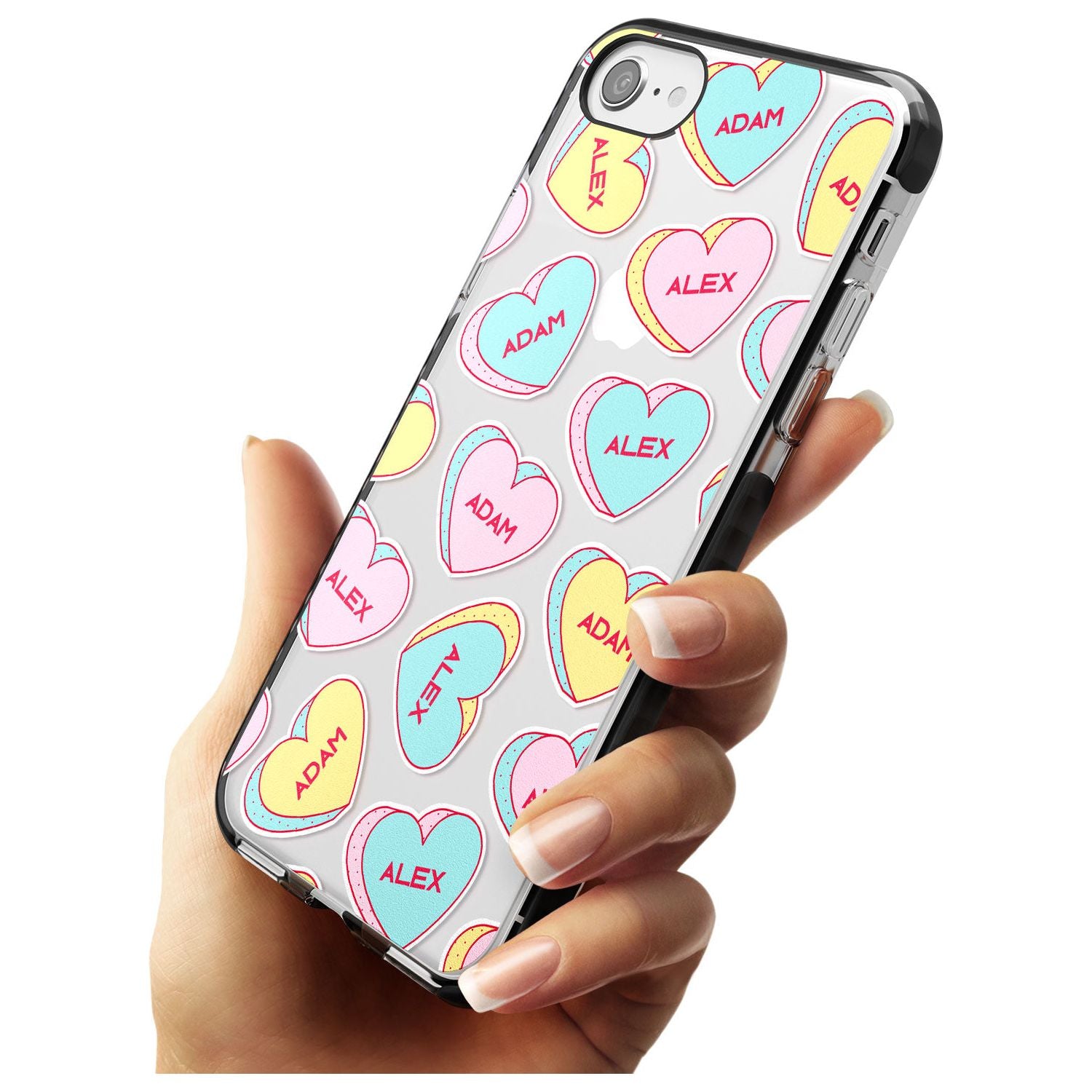 Custom Text Love Hearts Pink Fade Impact Phone Case for iPhone SE 8 7 Plus