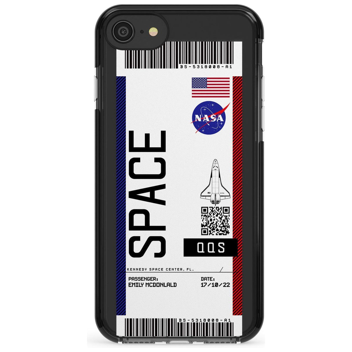 Personalised NASA Boarding Pass (Light) Black Impact Phone Case for iPhone SE 8 7 Plus