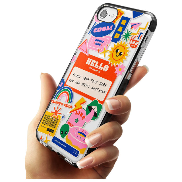 Custom Nostalgia Sticker Mix #2 Pink Fade Impact Phone Case for iPhone SE 8 7 Plus