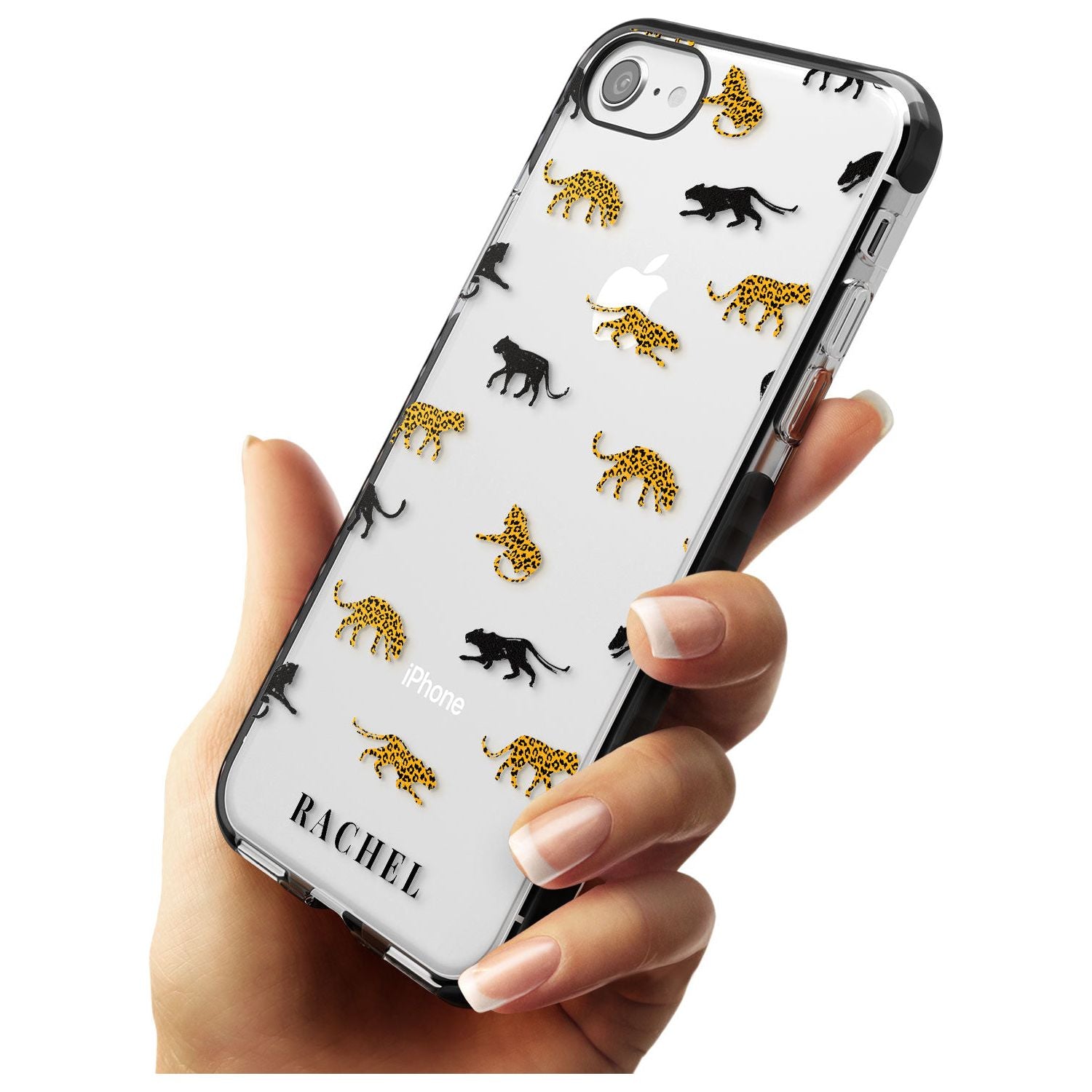 Personalised Jaguar Pattern on Transparent Black Impact Phone Case for iPhone SE 8 7 Plus