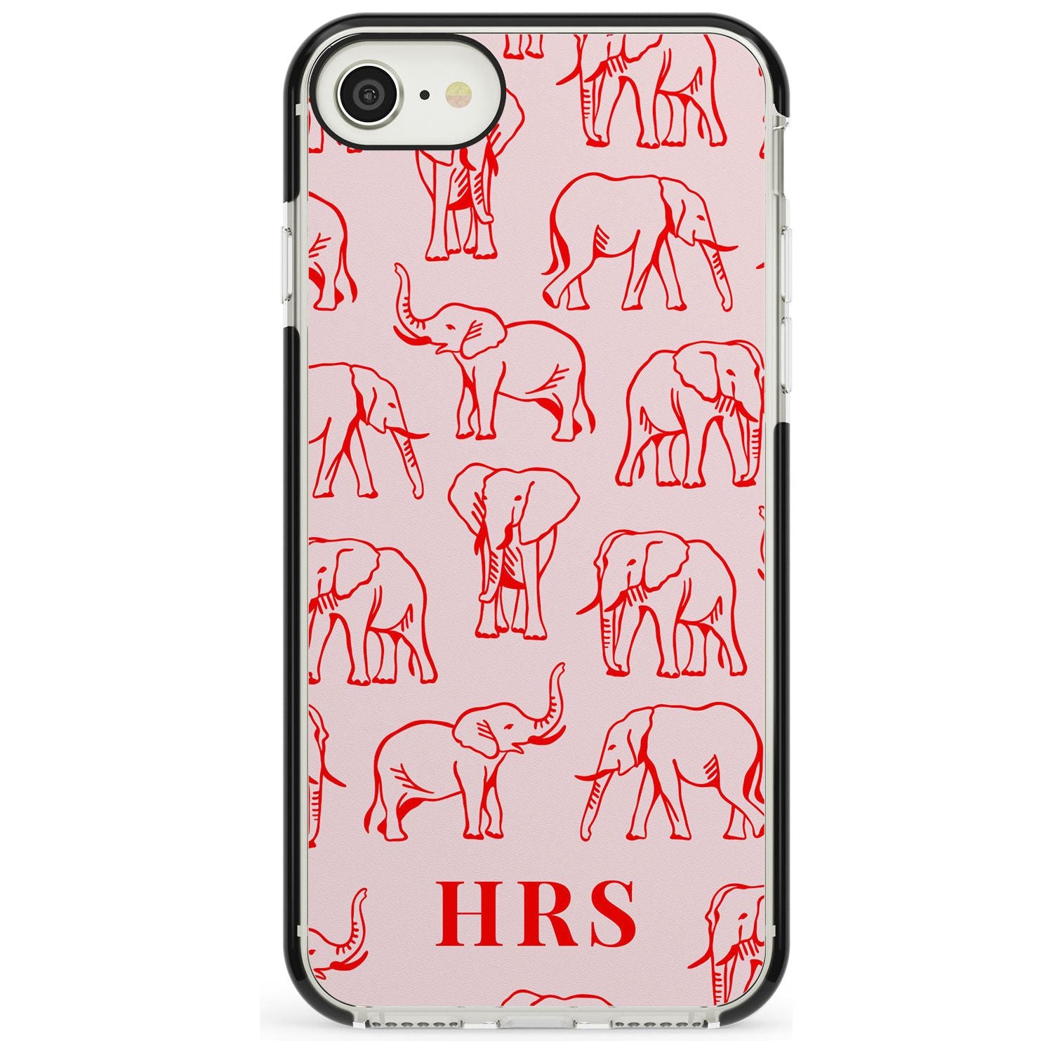 Personalised Red Elephant Outlines on Pink Black Impact Phone Case for iPhone SE 8 7 Plus