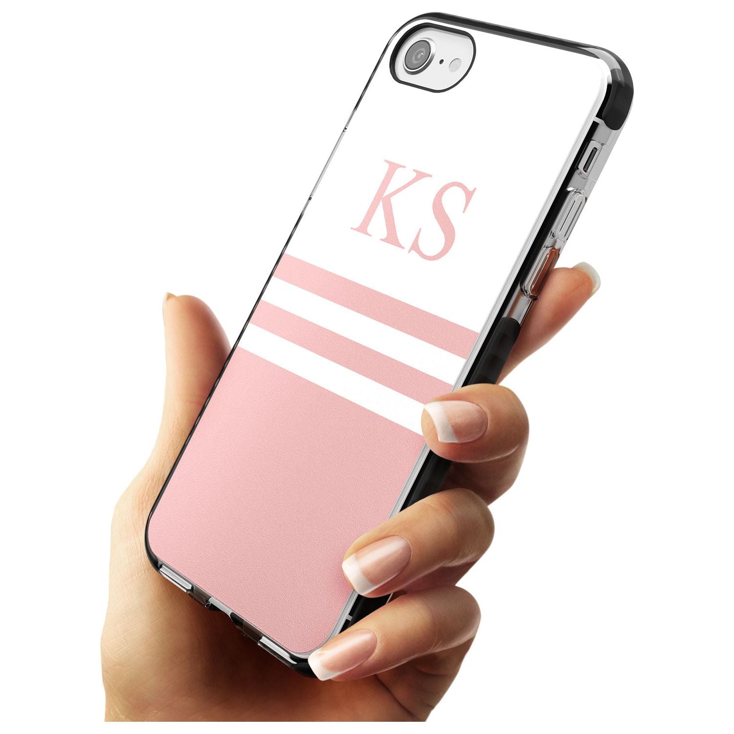 Minimal Pink Stripes & Initials iPhone Case   Custom Phone Case - Case Warehouse
