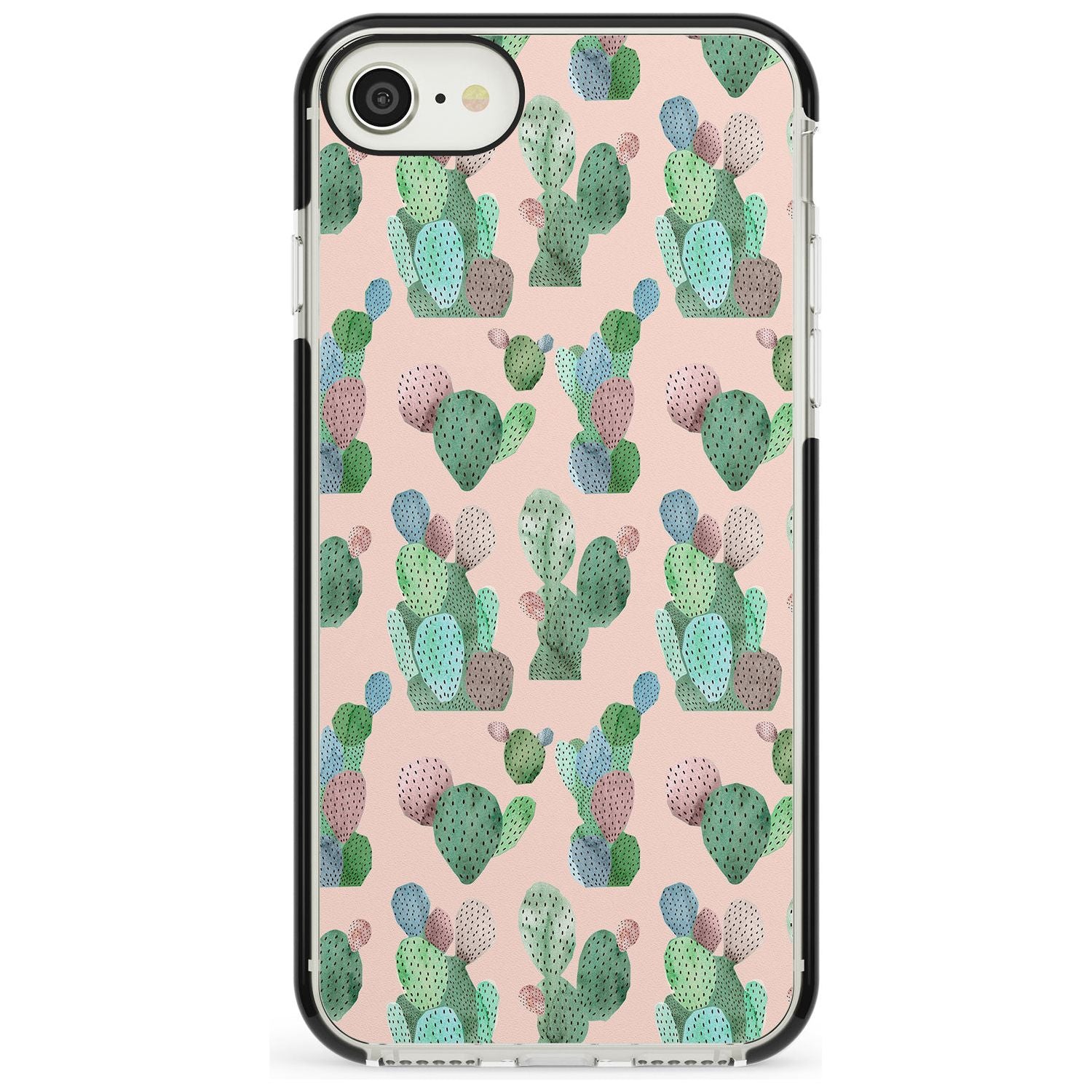 Pink Cactus Pattern Design Black Impact Phone Case for iPhone SE 8 7 Plus