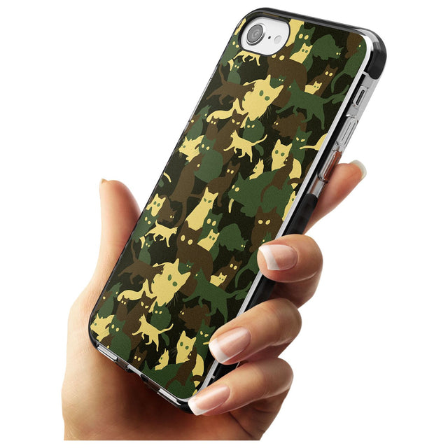 Forest Green Cat Camouflage Pattern Black Impact Phone Case for iPhone SE 8 7 Plus