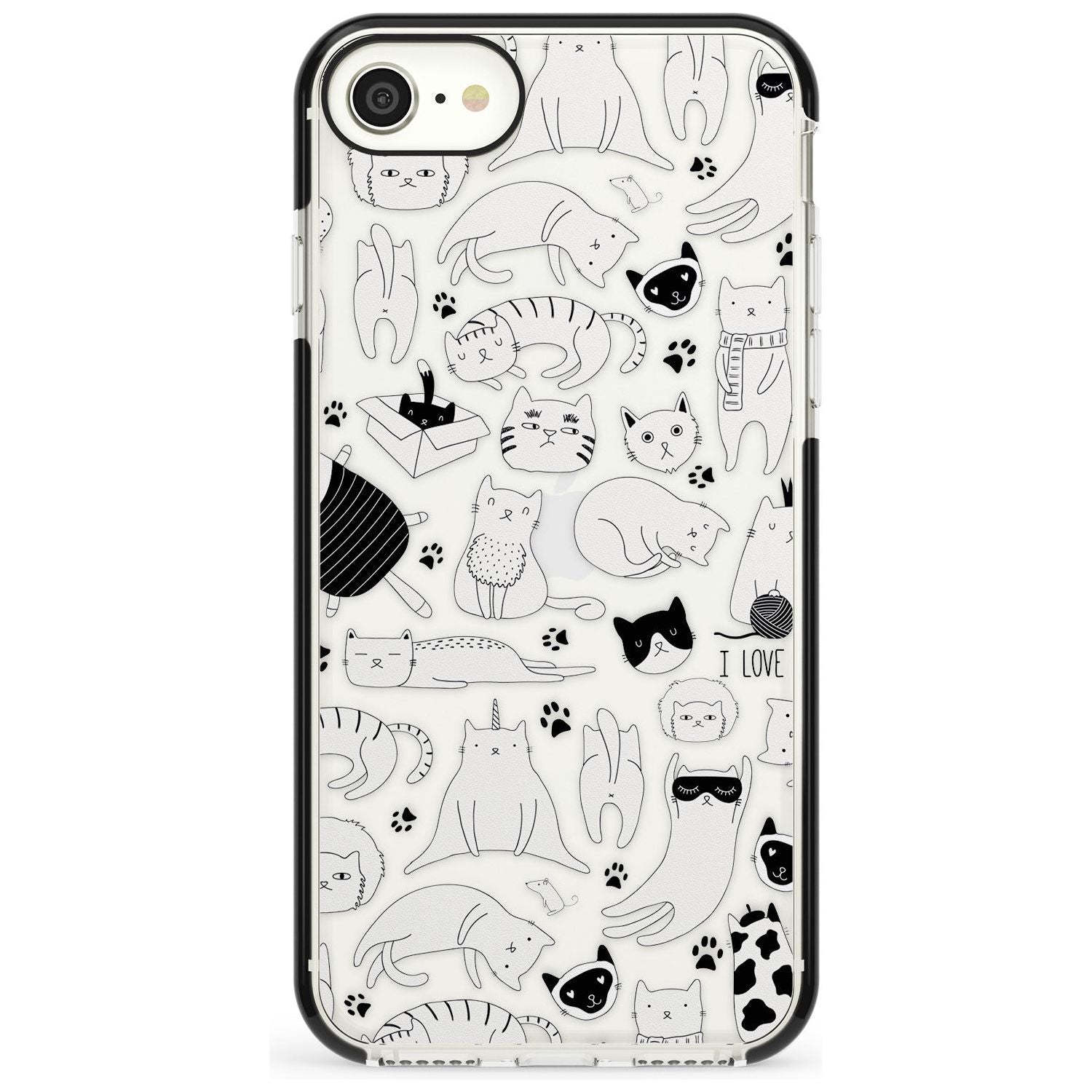 Cartoon Cat Collage - Black & White Pink Fade Impact Phone Case for iPhone SE 8 7 Plus