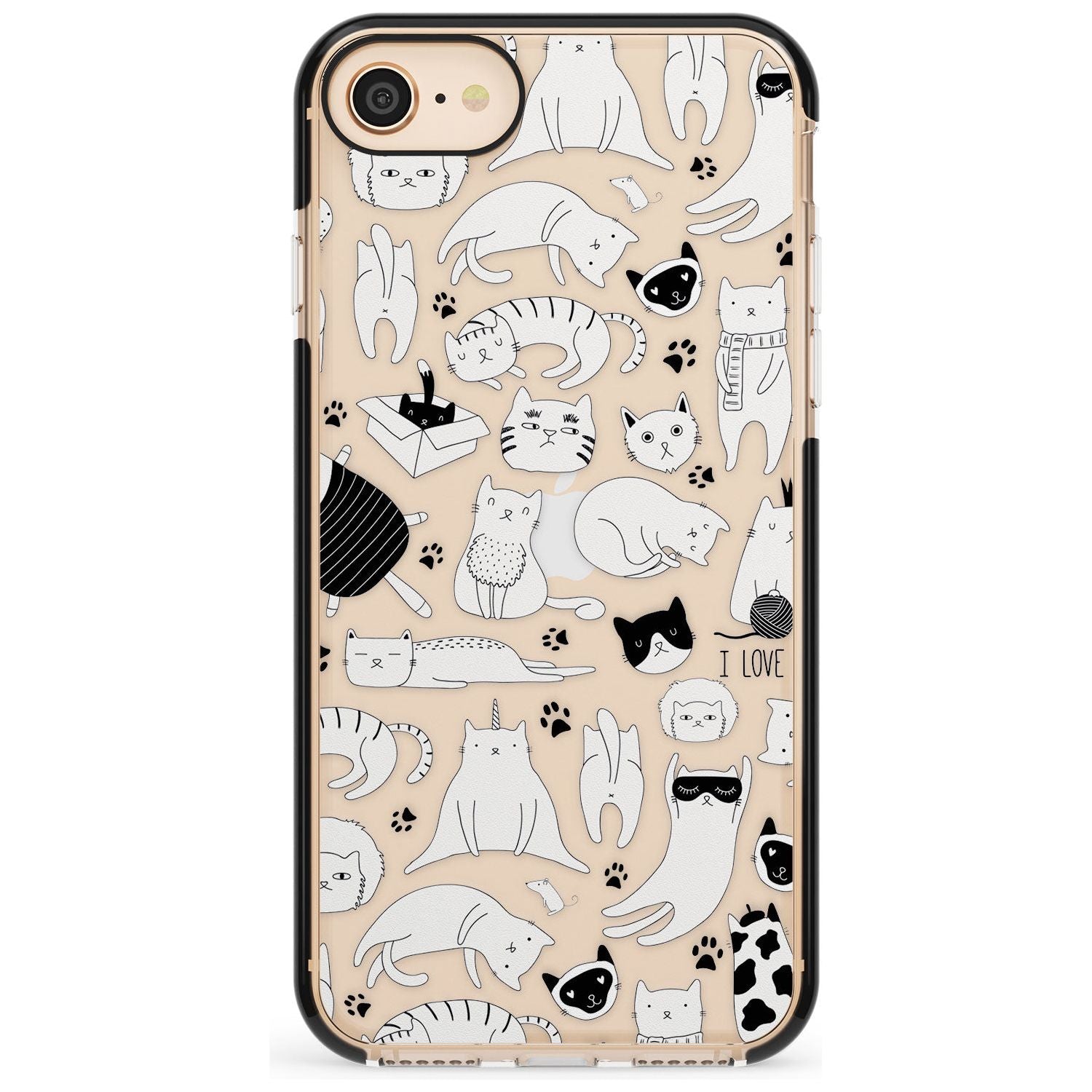 Cartoon Cat Collage - Black & White Pink Fade Impact Phone Case for iPhone SE 8 7 Plus