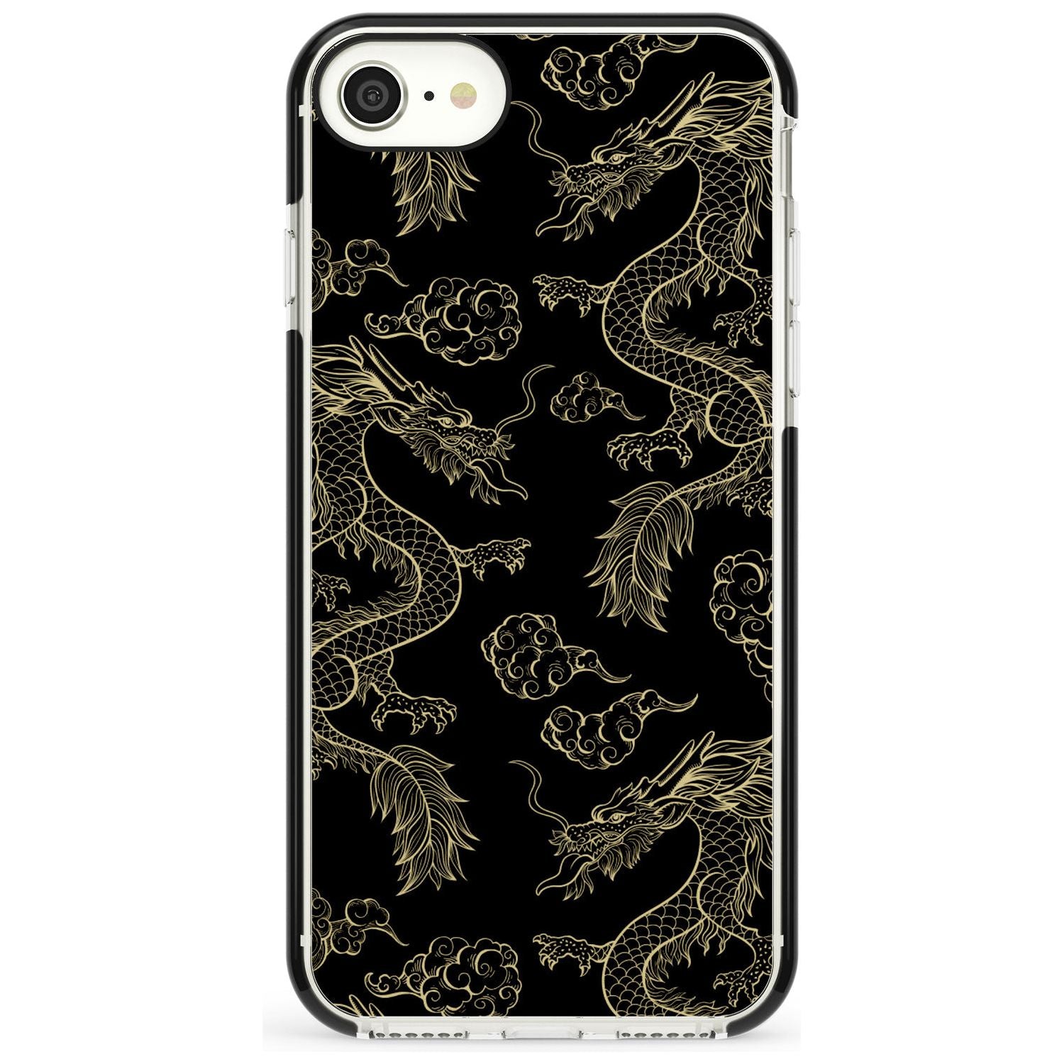 Black and Gold Dragon Pattern Black Impact Phone Case for iPhone SE 8 7 Plus