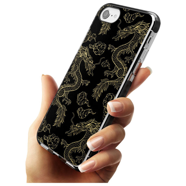 Black and Gold Dragon Pattern Black Impact Phone Case for iPhone SE 8 7 Plus