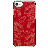 Red and Gold Dragon Pattern Black Impact Phone Case for iPhone SE 8 7 Plus