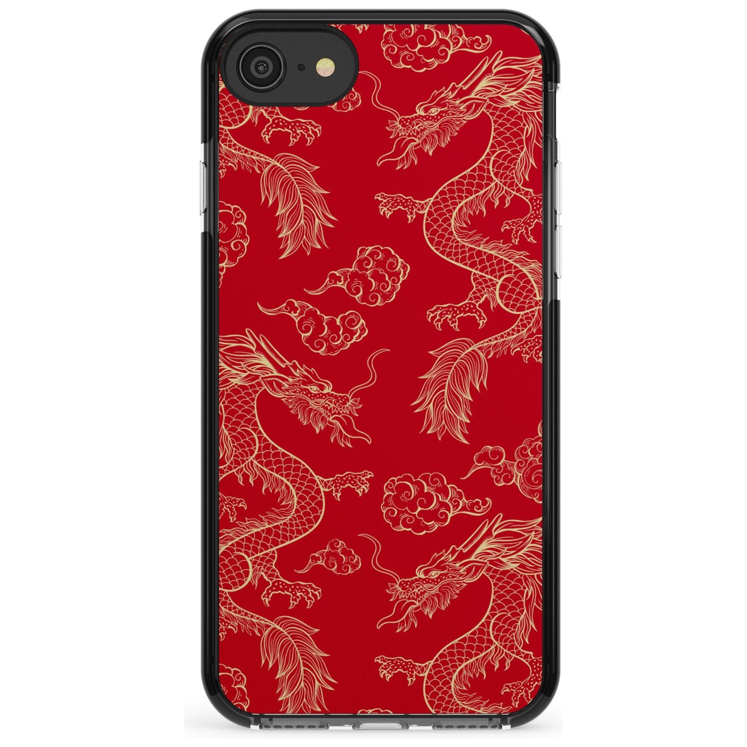 Red and Gold Dragon Pattern Black Impact Phone Case for iPhone SE 8 7 Plus