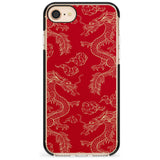 Red and Gold Dragon Pattern Black Impact Phone Case for iPhone SE 8 7 Plus