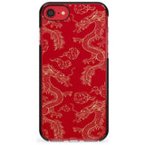 Red and Gold Dragon Pattern Black Impact Phone Case for iPhone SE 8 7 Plus