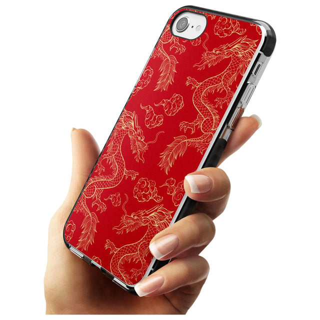 Red and Gold Dragon Pattern Black Impact Phone Case for iPhone SE 8 7 Plus