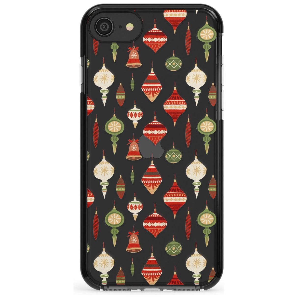 Christmas Baubles Pattern Black Impact Phone Case for iPhone SE 8 7 Plus