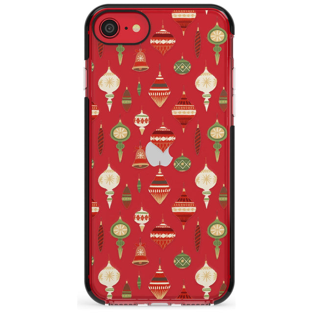 Christmas Baubles Pattern Black Impact Phone Case for iPhone SE 8 7 Plus