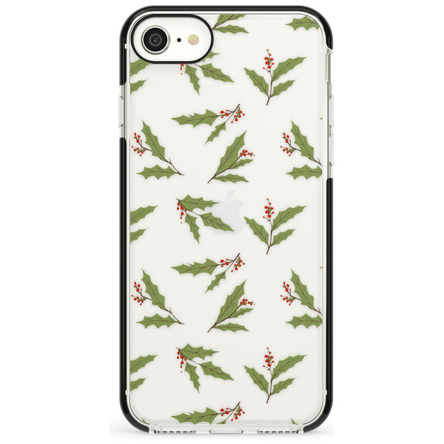 Christmas Holly Pattern Black Impact Phone Case for iPhone SE 8 7 Plus