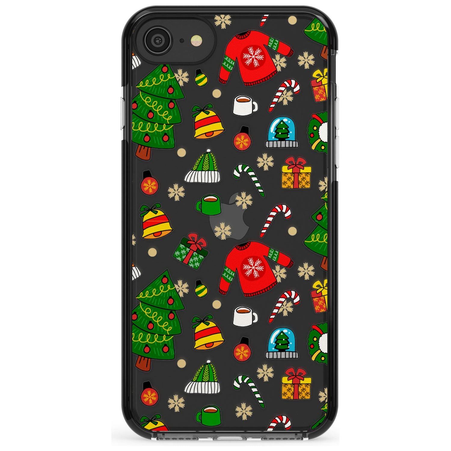 Christmas Mixture Pattern Black Impact Phone Case for iPhone SE 8 7 Plus