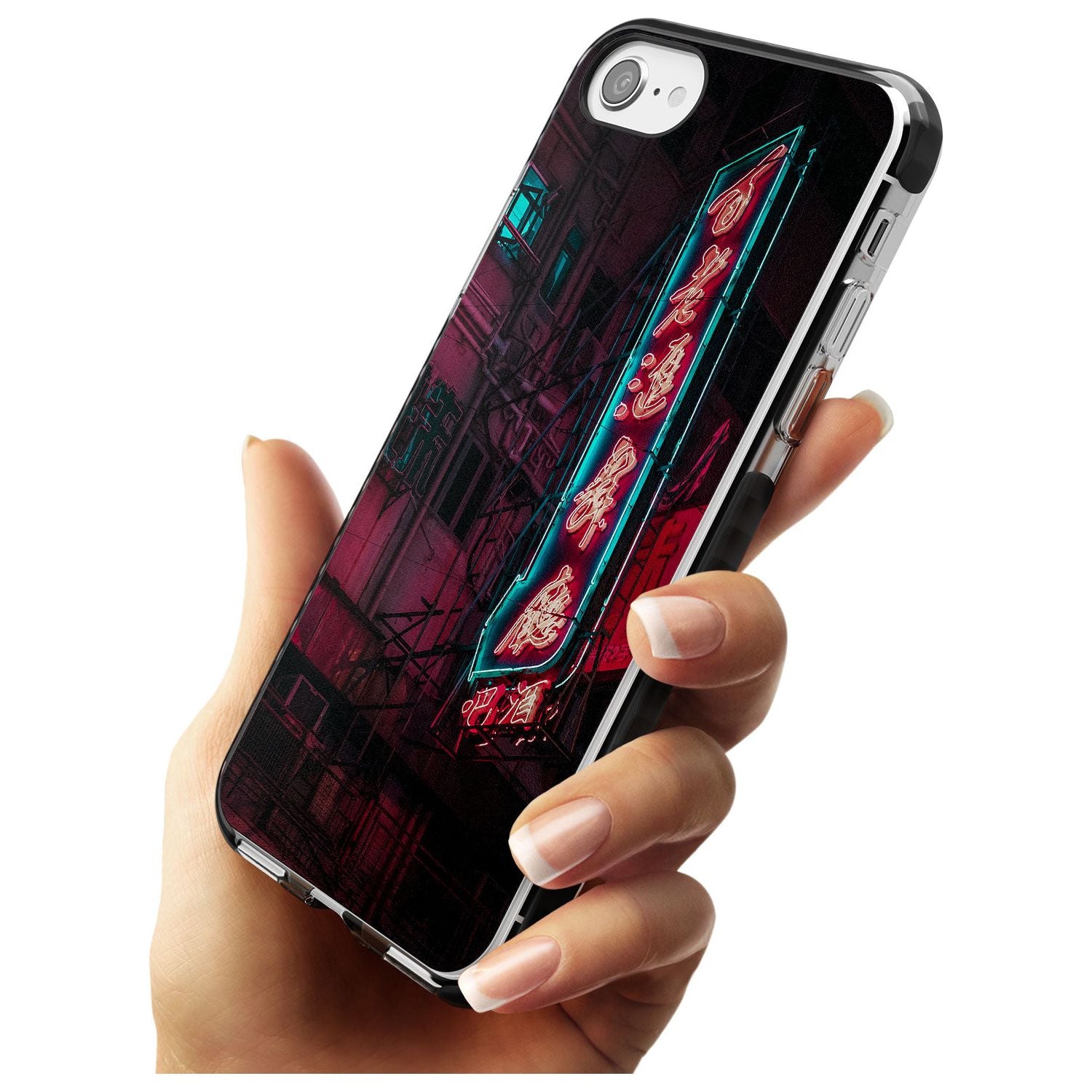Large Kanji Sign - Neon Cities Photographs Black Impact Phone Case for iPhone SE 8 7 Plus