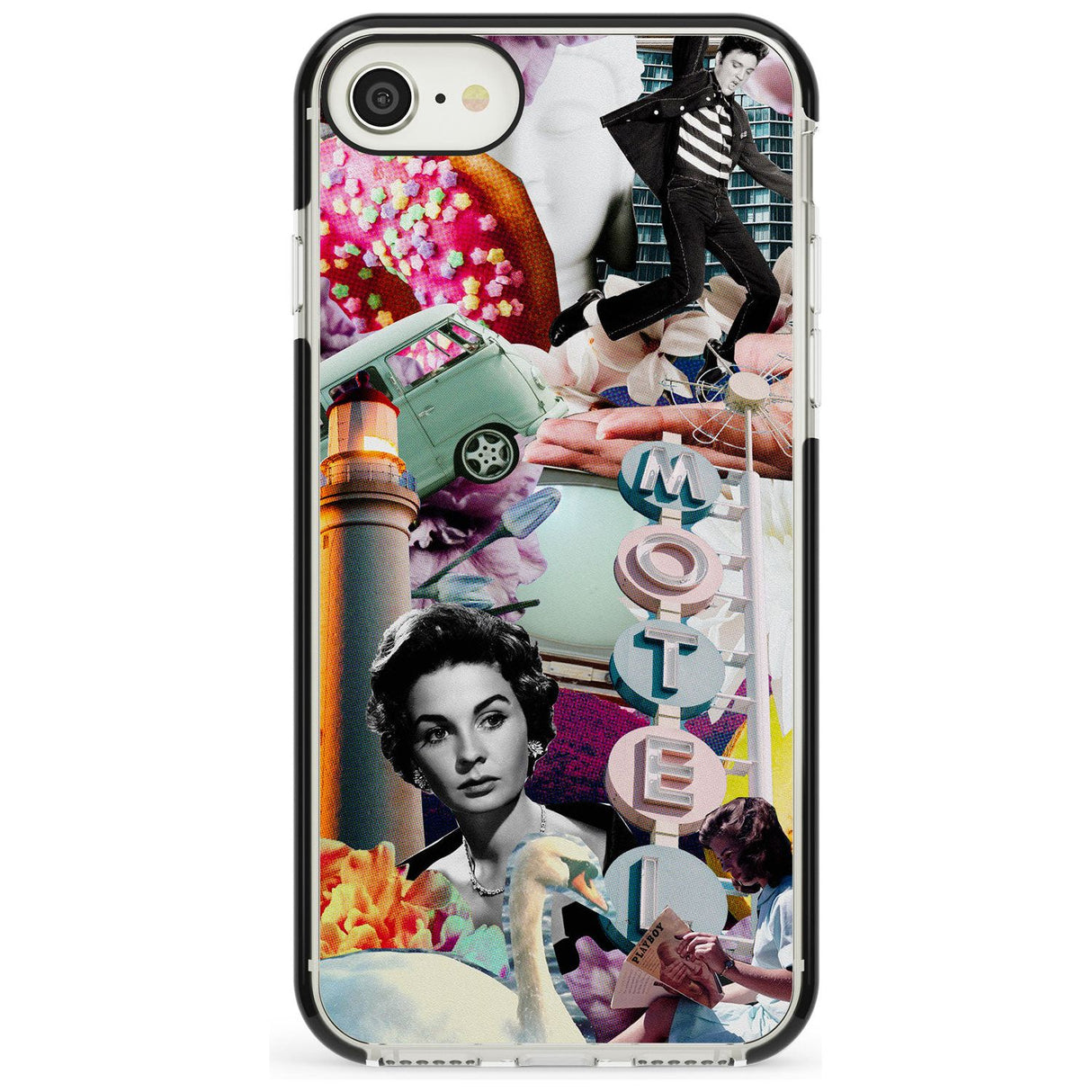 Vintage Collage: Retro Motel Black Impact Phone Case for iPhone SE 8 7 Plus