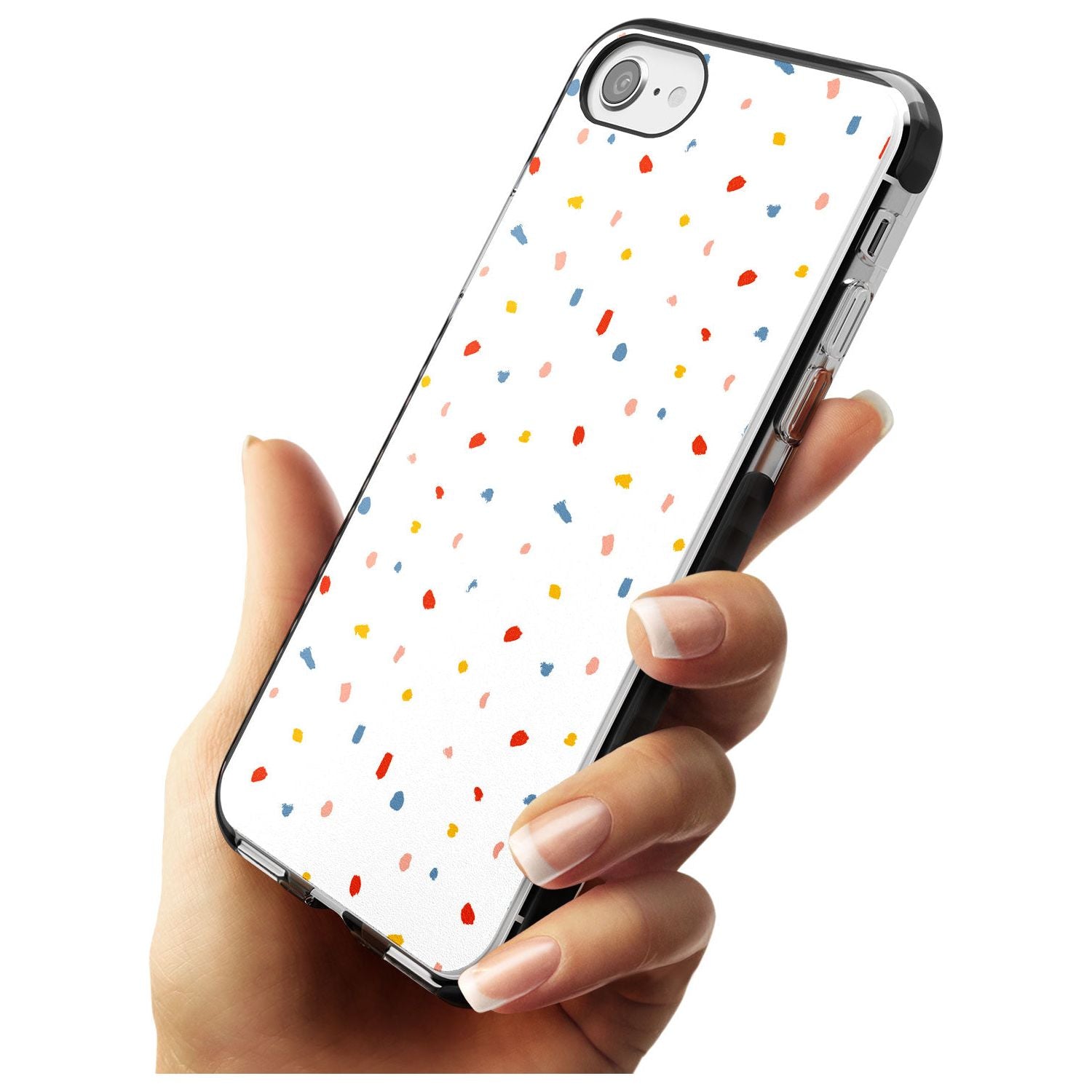 Confetti Print on Solid White Black Impact Phone Case for iPhone SE 8 7 Plus