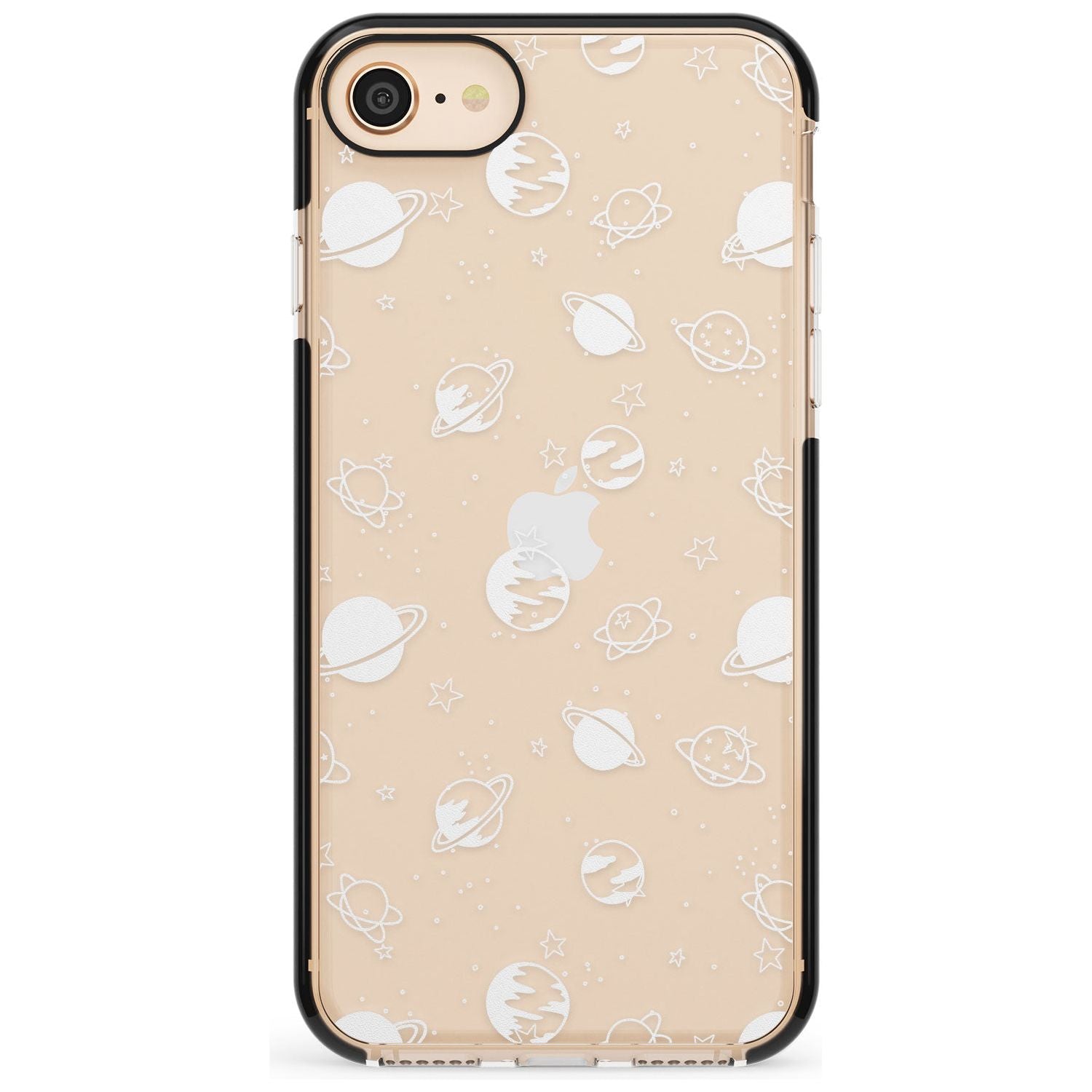 White Planets on Clear Pink Fade Impact Phone Case for iPhone SE 8 7 Plus