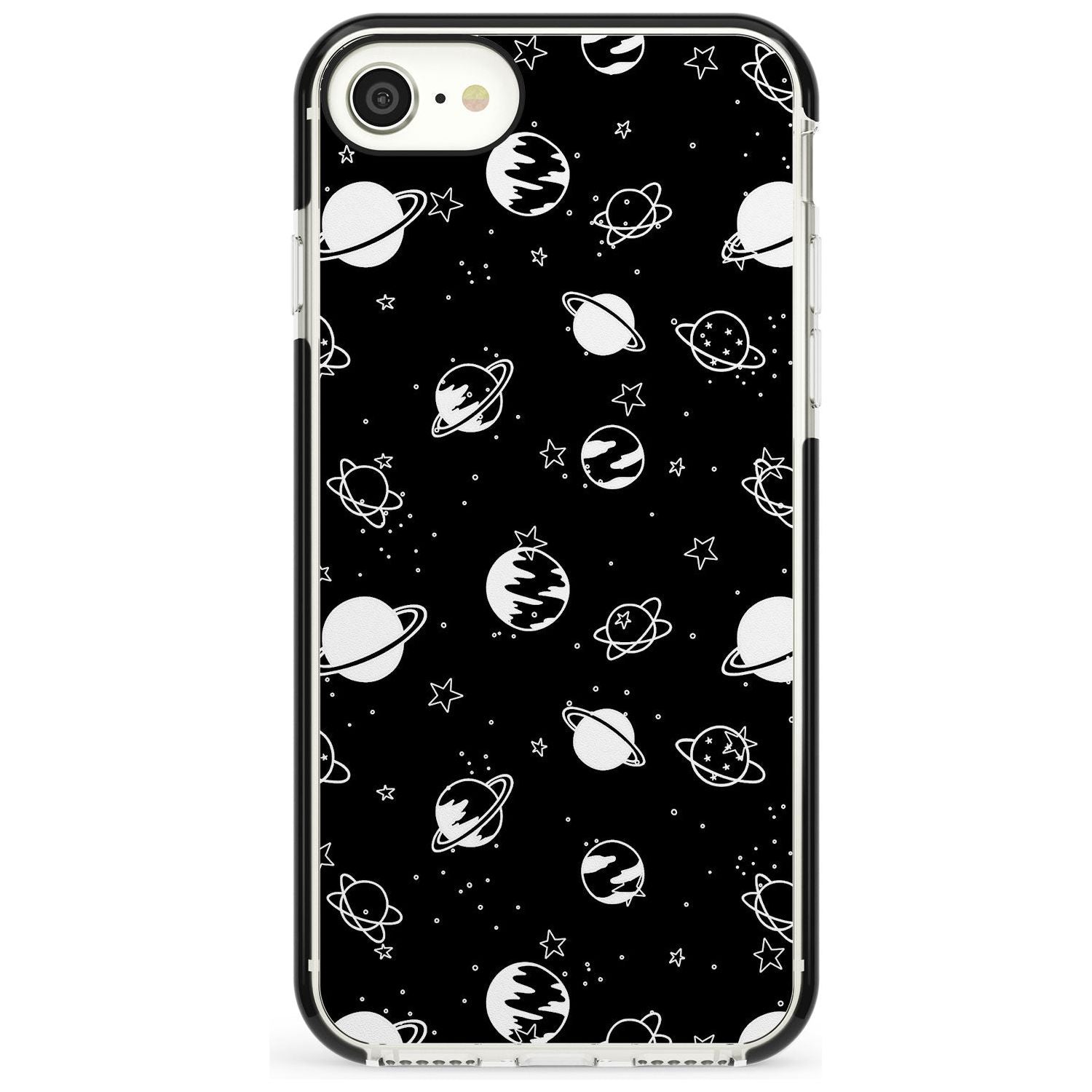 White Planets on Black Pink Fade Impact Phone Case for iPhone SE 8 7 Plus