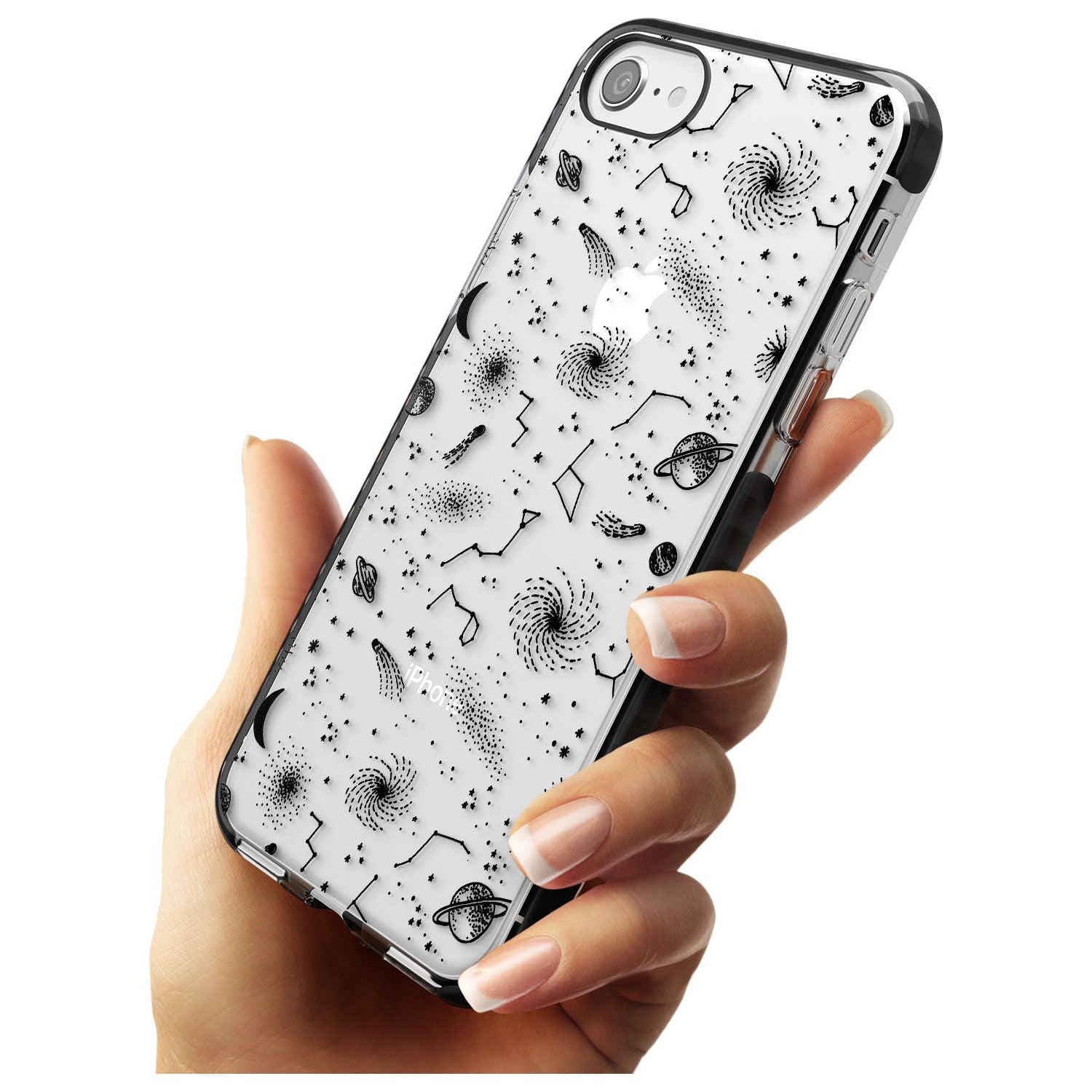 Mixed Galaxy Pattern Black Impact Phone Case for iPhone SE 8 7 Plus