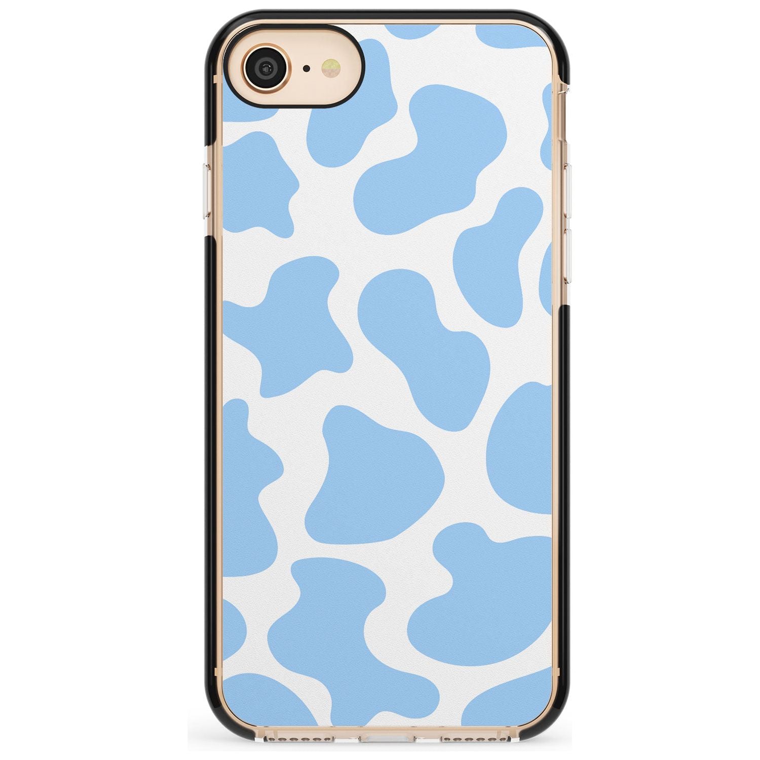 Blue and White Cow Print Black Impact Phone Case for iPhone SE 8 7 Plus