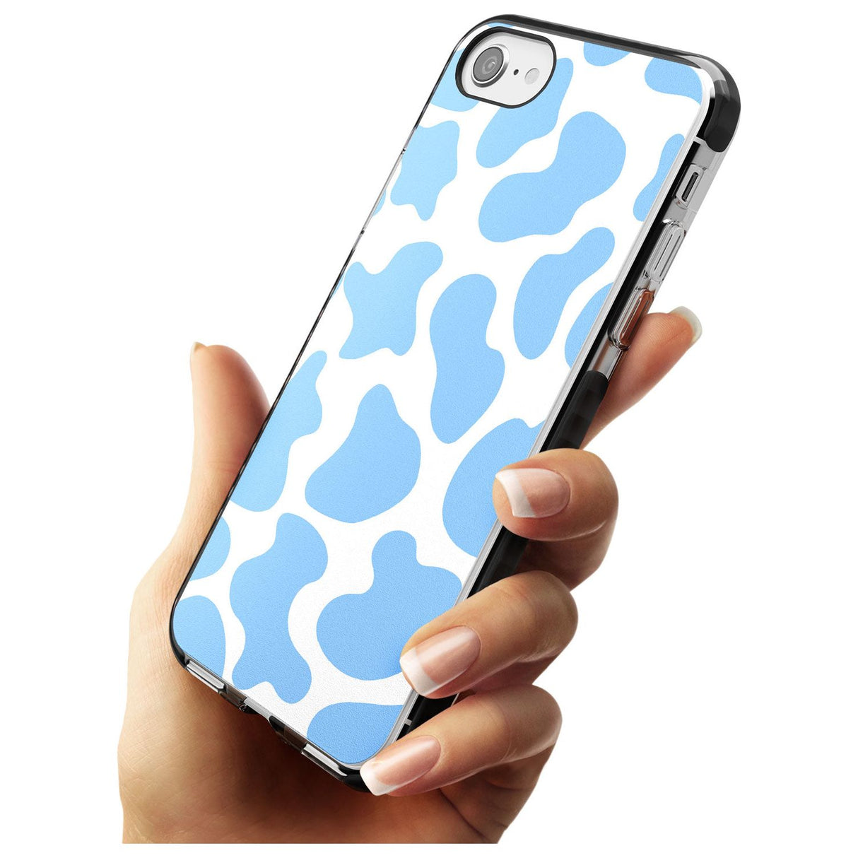 Blue and White Cow Print Black Impact Phone Case for iPhone SE 8 7 Plus