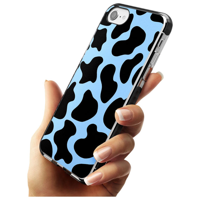 Blue and Black Cow Print Black Impact Phone Case for iPhone SE 8 7 Plus