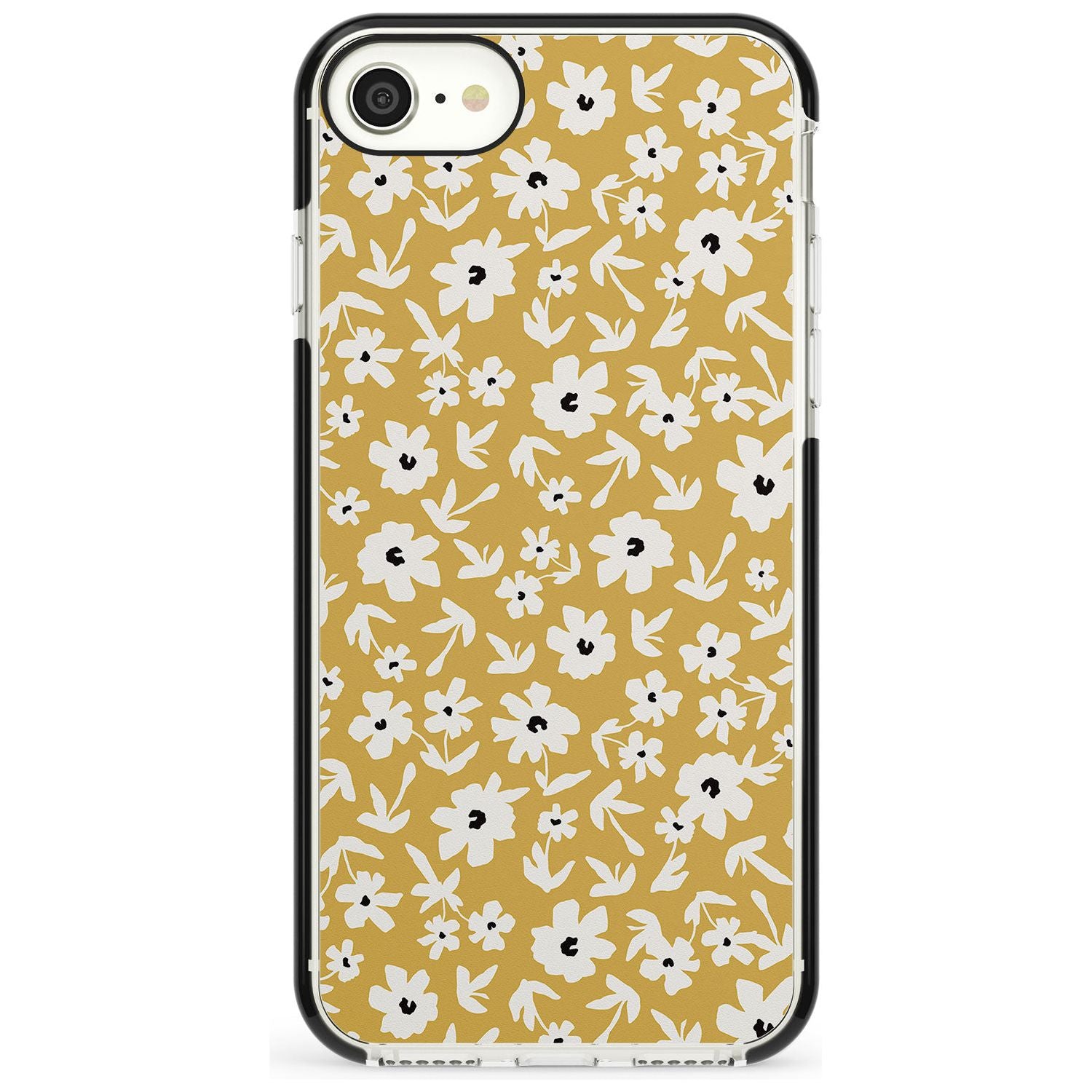 Floral Print on Mustard - Cute Floral Design Pink Fade Impact Phone Case for iPhone SE 8 7 Plus