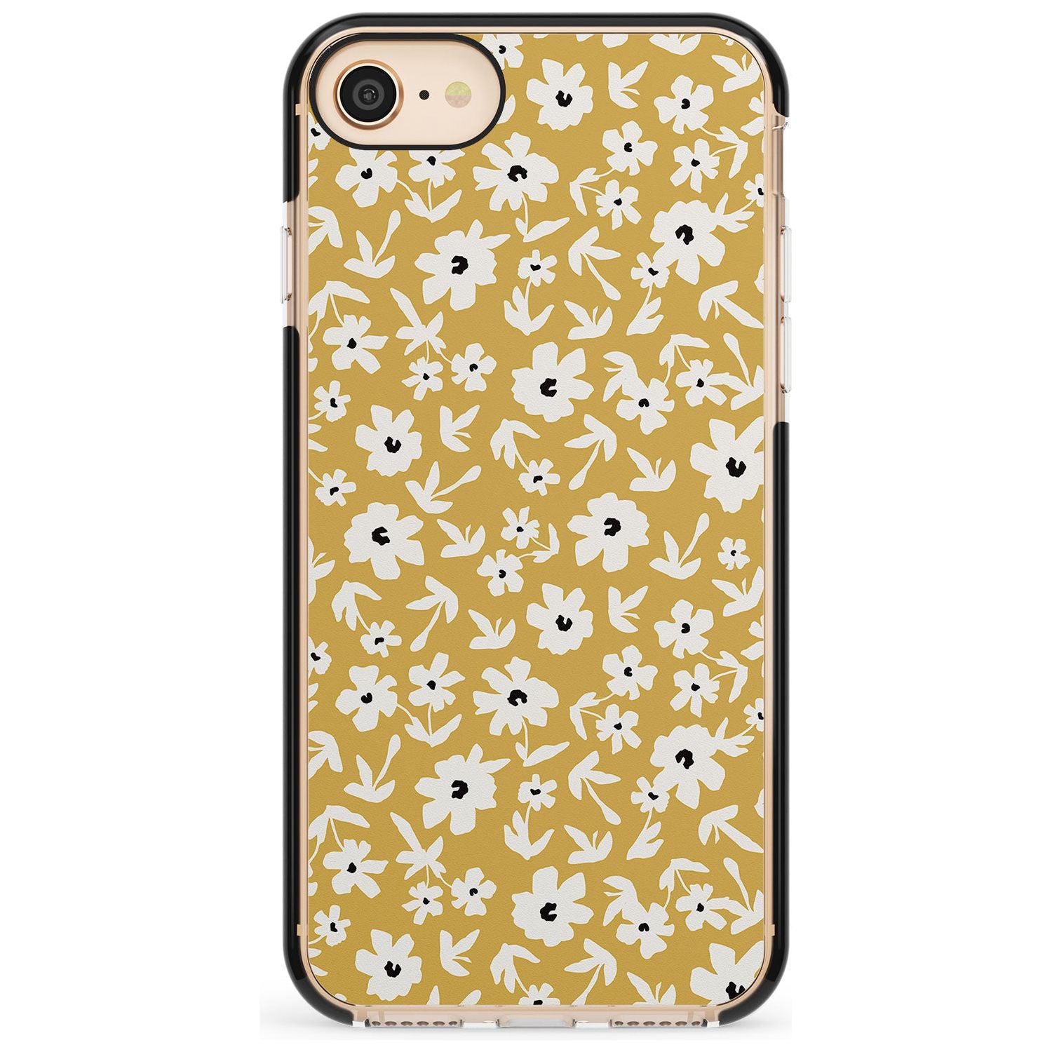 Floral Print on Mustard - Cute Floral Design Pink Fade Impact Phone Case for iPhone SE 8 7 Plus