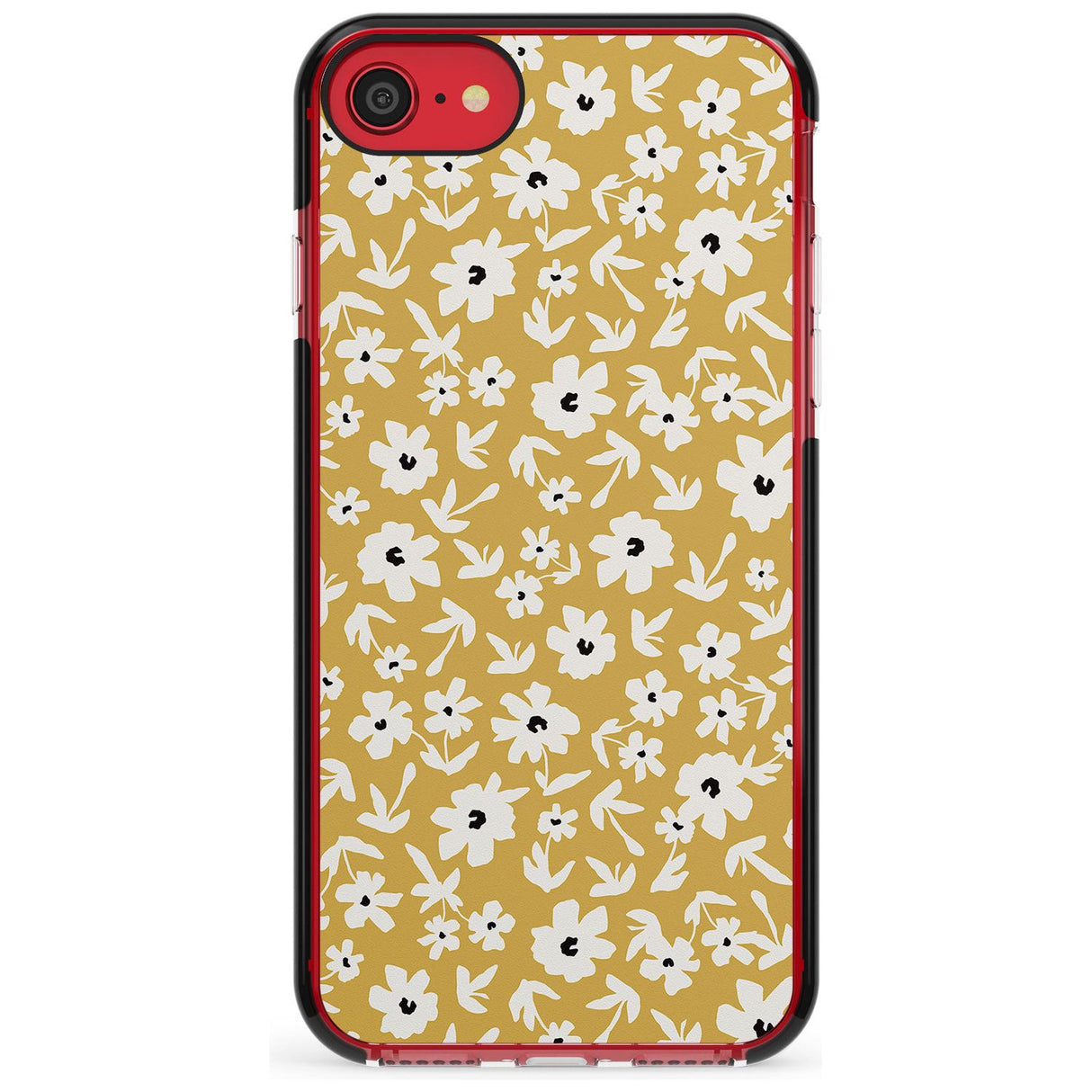 Floral Print on Mustard - Cute Floral Design Pink Fade Impact Phone Case for iPhone SE 8 7 Plus