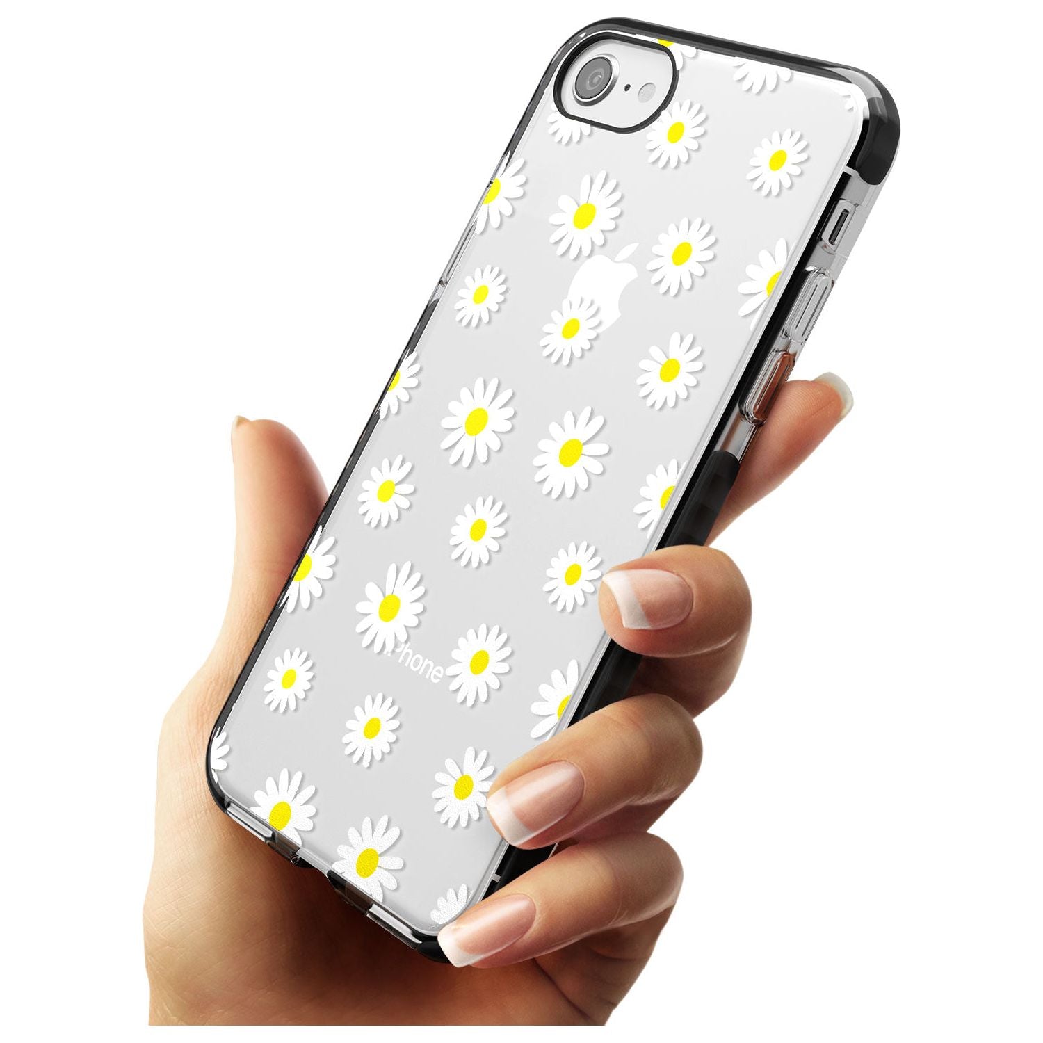 White Daisy Pattern (Clear) Black Impact Phone Case for iPhone SE 8 7 Plus