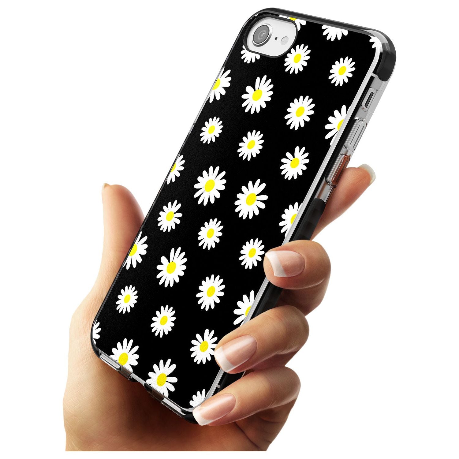White Daisy Pattern (Black) Black Impact Phone Case for iPhone SE 8 7 Plus