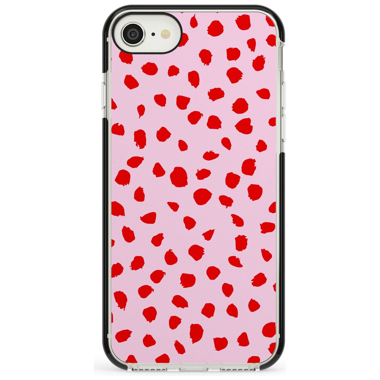 Red on Pink Dalmatian Polka Dot Spots Black Impact Phone Case for iPhone SE 8 7 Plus