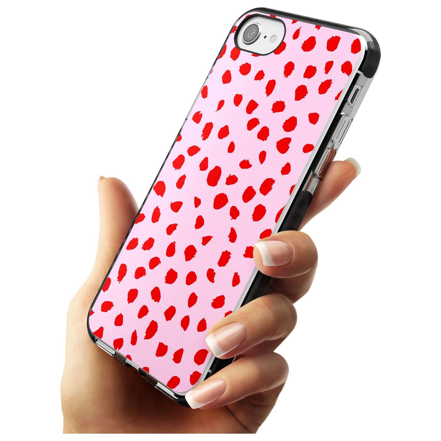 Red on Pink Dalmatian Polka Dot Spots Black Impact Phone Case for iPhone SE 8 7 Plus
