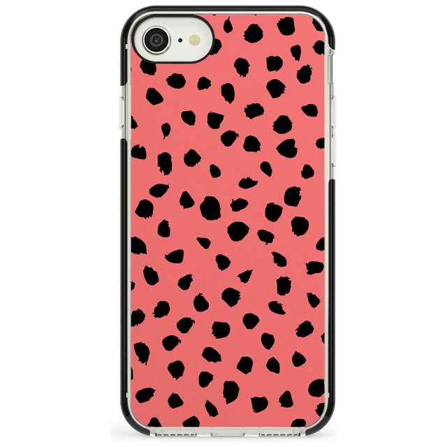 Black on Salmon Pink Dalmatian Polka Dot Spots Black Impact Phone Case for iPhone SE 8 7 Plus