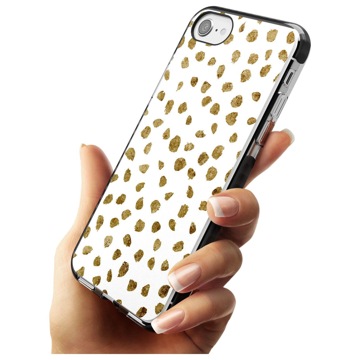 Gold Look on White Dalmatian Polka Dot Spots Black Impact Phone Case for iPhone SE 8 7 Plus