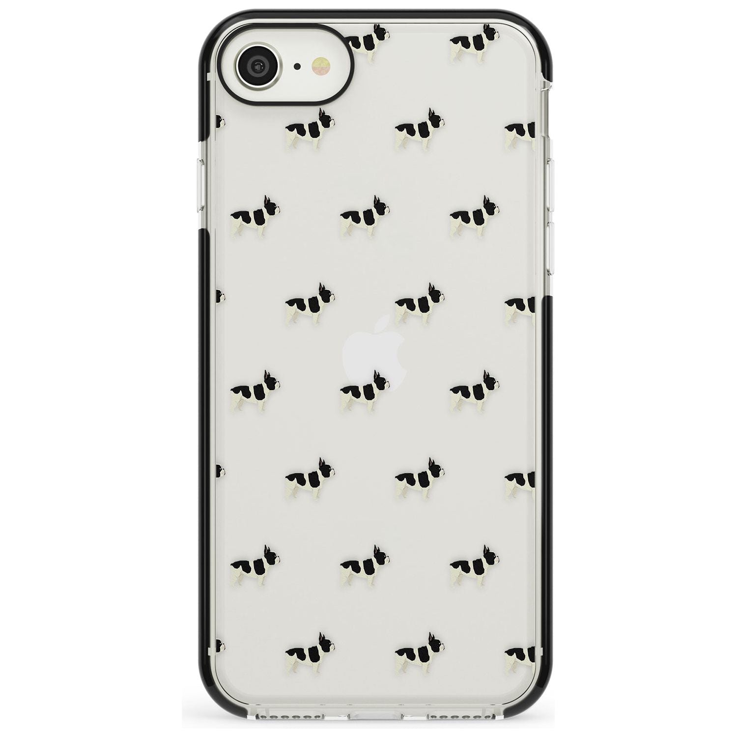 French Bulldog Dog Pattern Clear Black Impact Phone Case for iPhone SE 8 7 Plus
